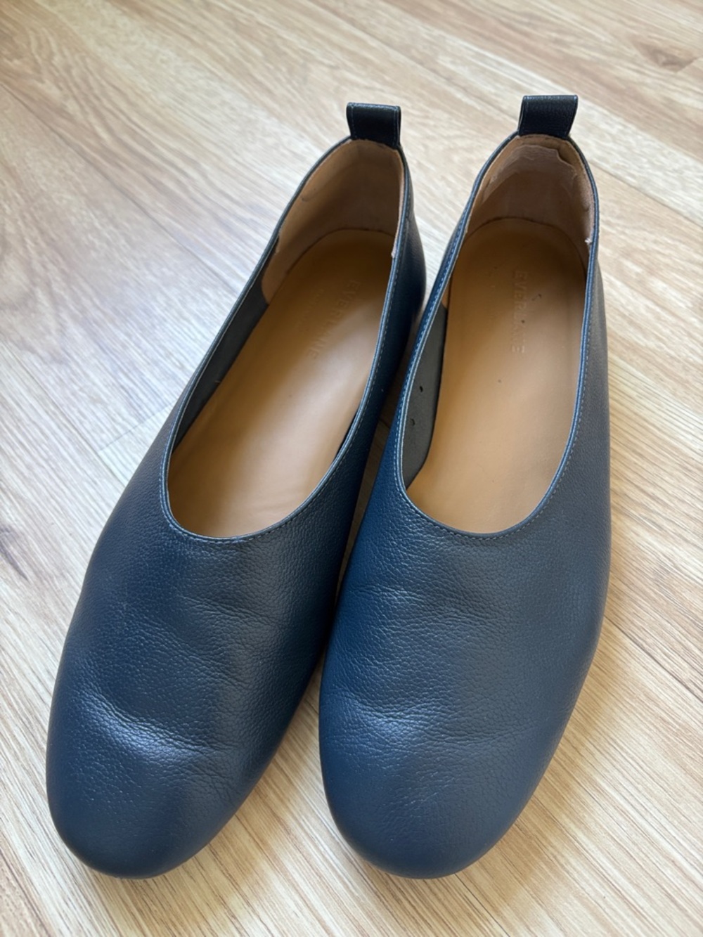 Everlane Navy Leather Slip-On Flats